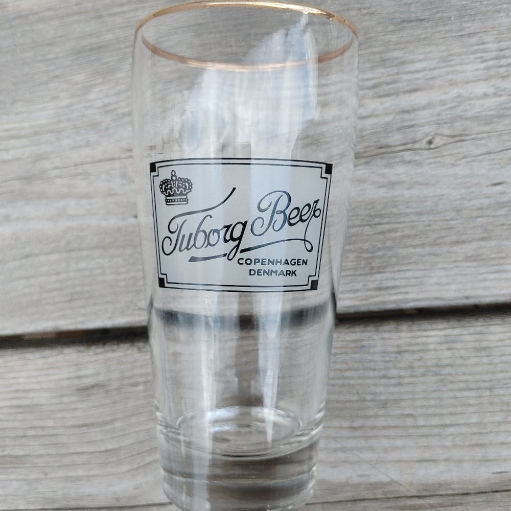 VINTAGE Gold Rimmed Tuborg Beer Glass Copenhagen Denmark EUC 0,2l